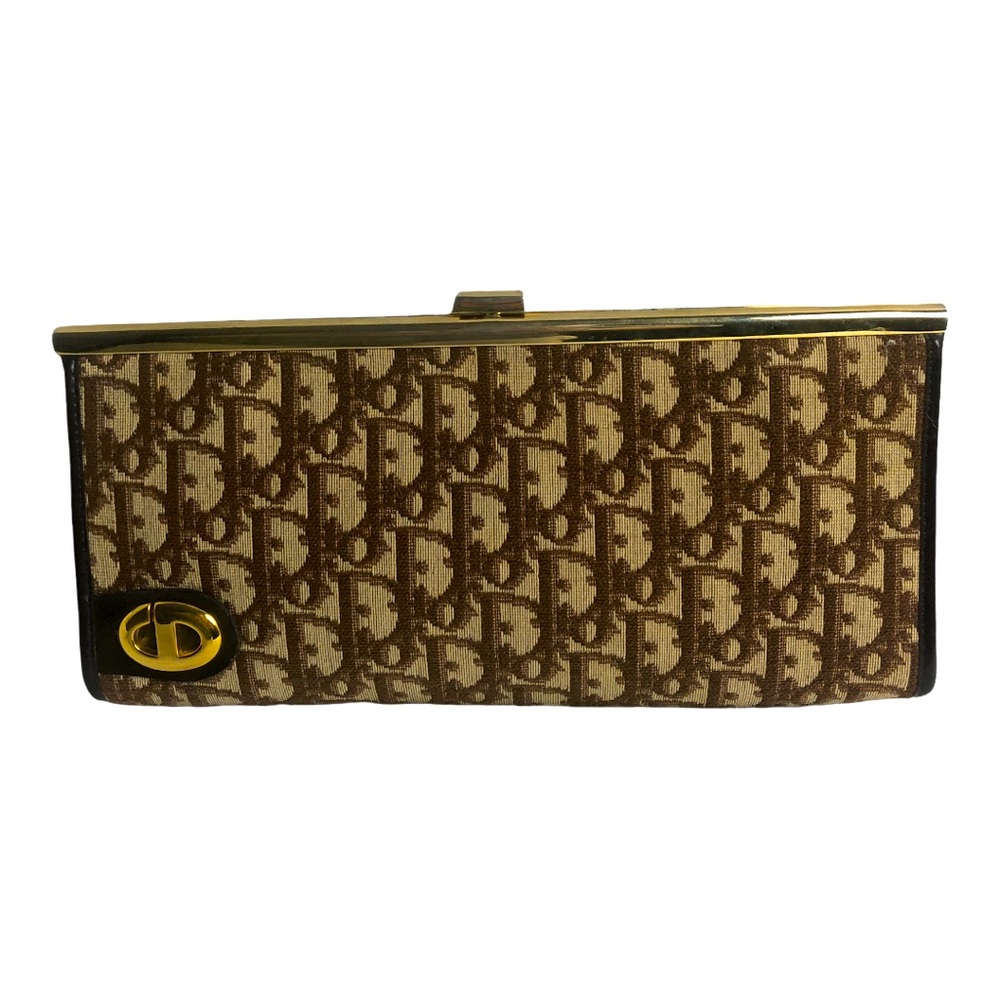 SOLD! Christian Dior Vintage Kiss lock monogram canvas clutch.
